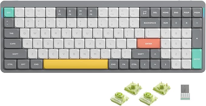 nuphy Air96 V2 Wireless Mechanical Keyboard,100 Keys RGB Backlit Keyboard,Supports Bluetooth 5.1,2.4G and Wired Connection,for PC/Laptop/Windows/Mac -Grey Gateron Aloe Switch