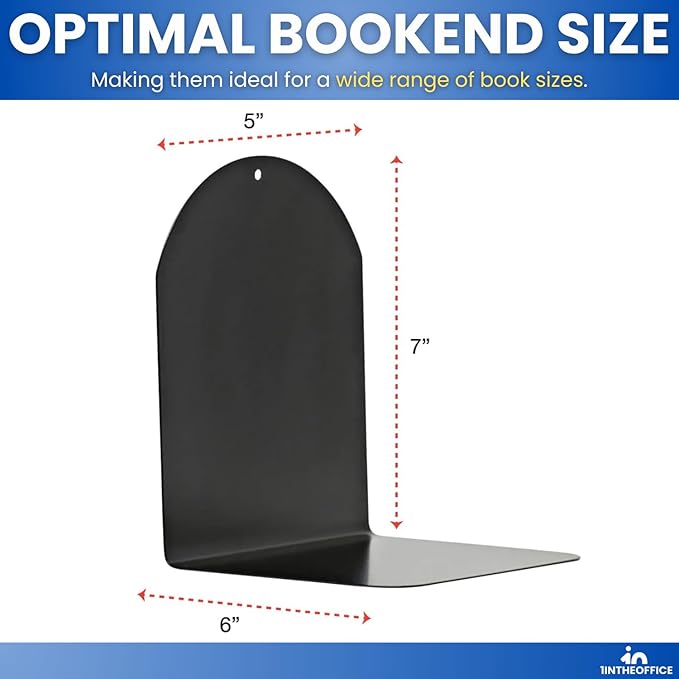 1InTheOffice Bookends for Shelves, Metal Bookends, 6" x 5" x 7", Magnetic, Black, 4 Pack
