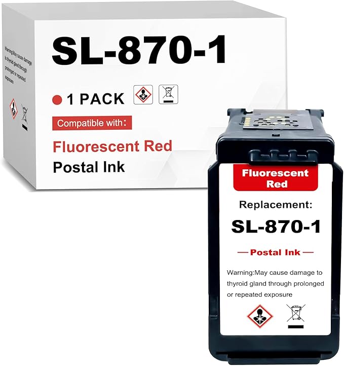 SL-870-1 XXL Fluorescent Red Ink Cartridge Compatible for PB New SendPro Mailstation Postage Meter (CSD1) - 1 Pack(18ML) 18M