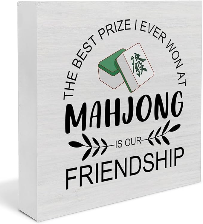 Mahjong Gifts for Players Women, Mahjong Friendship Wooden Sign, Farmhouse Home Living Room Desk Decor