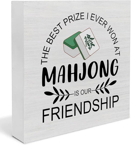 Mahjong Gifts for Players Women, Mahjong Friendship Wooden Sign, Farmhouse Home Living Room Desk Decor