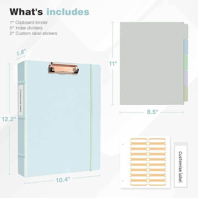 Ospelelf 3 Ring Binder 1 Inch Vintage Hardcover, Leather Organizer for Letter Size, Professional Clipboard with Dividers and Tabs, Blue