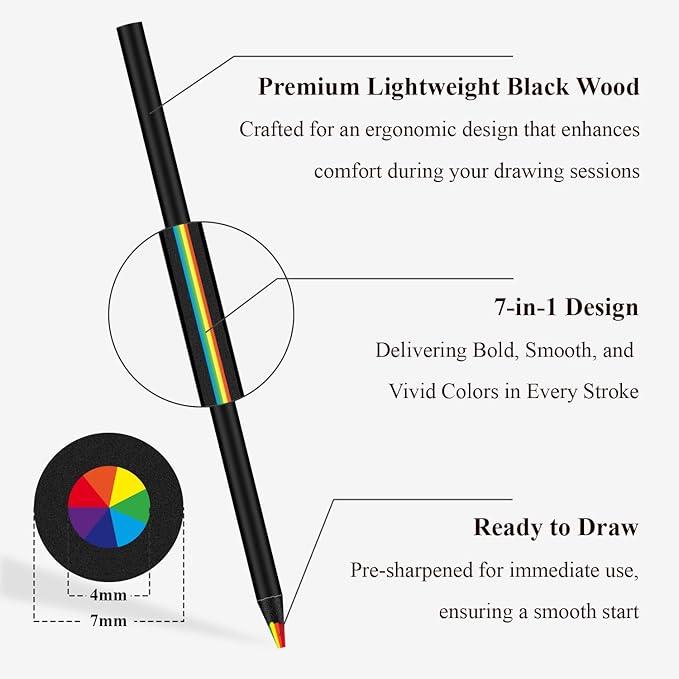 7 Color in 1 Rainbow Pencils for Kids, 12 Pack Rainbow Colored Pencil for Adult Coloring, Multicolor Pencil for Valentine’s Day, Easter Gifts, Art Supplies for Kids & Teens