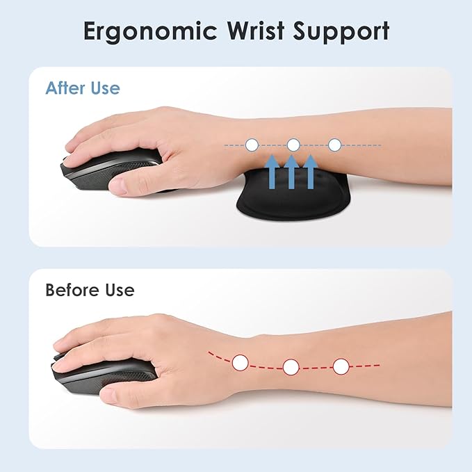 VANKEY Large Mouse Wrist Rest, Soft Memory Foam Wrist Pad for Mouse, Mouse Wrist Support Pad for Office Work, PC Gaming, Wrist Pain Relief (Black)