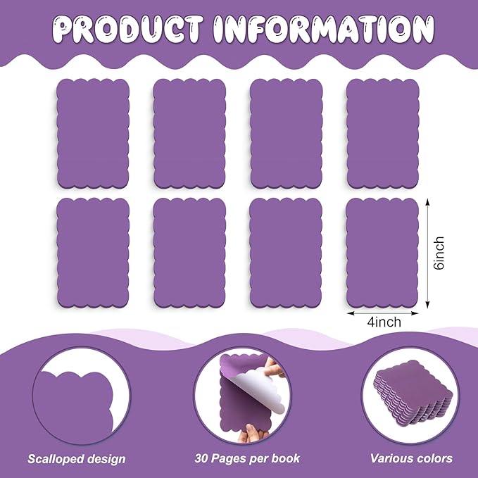 Eaasty 8 Pack Scalloped Sticky Notes Bulk Christmas Cute Self Sticky Note Pads Multi Color Bright Vintage Note Pads or School Office Supplies 240 Sheet(4" X 6",Purple Color)