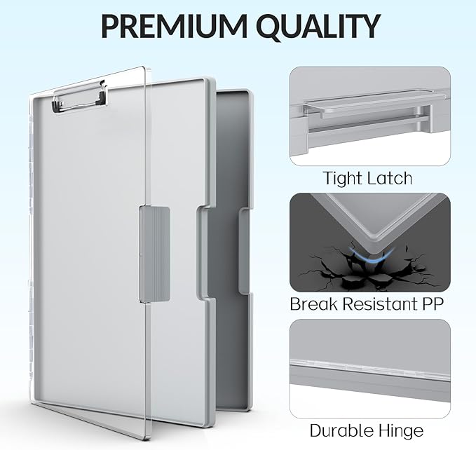 Sooez Clipboard with Storage, Heavy Duty Cleaview Clip Boards 8.5x11 with Dual Storage, Dry Erase Plastic Nursing Clipboard, High Capacity Clipboards Folder for Teacher Nurse, School & Office Supplies