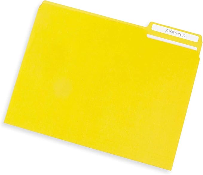 File Folder, 1/3 Cut Tab, Letter Size, Yellow, Great for Organizing and Easy File Storage, 100 Per Box