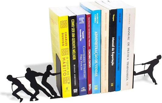 Tug of War Theme Book Holder Organizer – Steel, Black, Creative and Fun Design – Keeps Upright, Adds Personality to Home Decor, Great Gift Idea – Fun Collection – Geguton