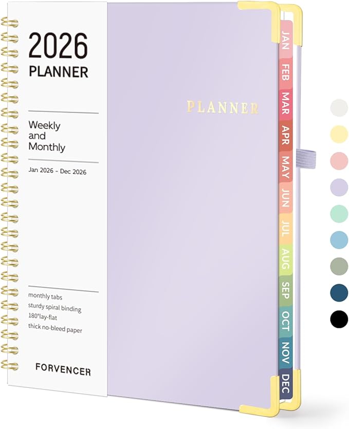 2026 Planner, Forvencer Calendar Planner Weekly and Monthly, January 2026-December 2026, 6" X 8", Hardcover Agenda Book with Tabs, Cute Daily Journal Planning with Inner Pocket, Home College Organizer Notebook for Office School Supplies, A5, Purple