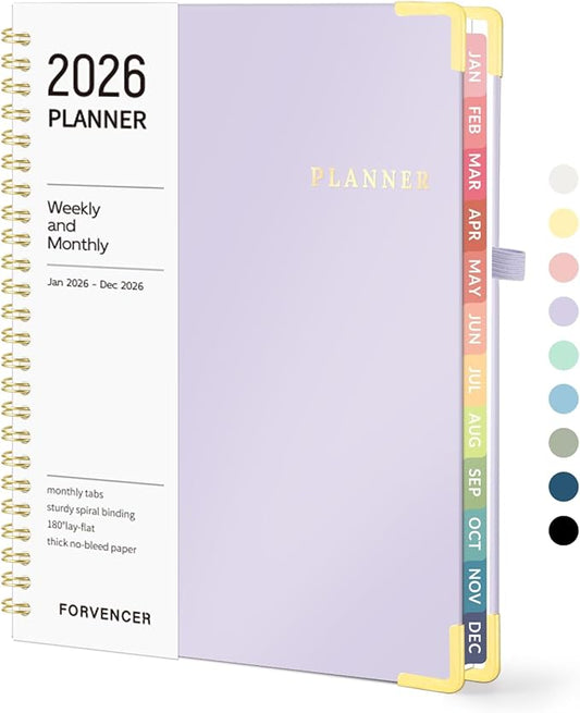2026 Planner, Forvencer Calendar Planner Weekly and Monthly, January 2026-December 2026, 6" X 8", Hardcover Agenda Book with Tabs, Cute Daily Journal Planning with Inner Pocket, Home College Organizer Notebook for Office School Supplies, A5, Purple