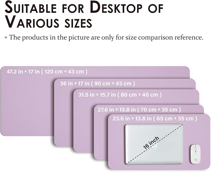HOMIEAZICOZI Leather Desk Mat - Non-Slip PU Desk Pad for Office and Home - Desk Organization and Accessories - Ideal for Large Mouse Pad and Desk Mats on Top of Desks (Purple,36''x 17'') (DPD-Pu-L)