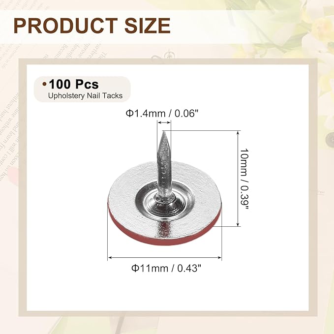 uxcell 100Pcs Upholstery Tacks, 11mmx10mm Flat Head Thumb Tack Decorative Furniture Nails Push Pins for Furniture Sofa Headboards, Red