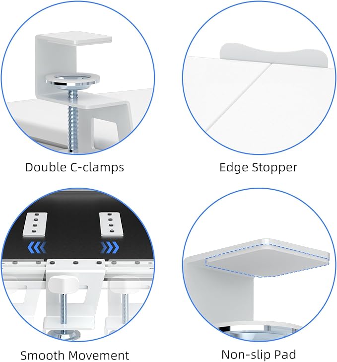 suptek Keyboard Tray Under Desk Pull Out with C Clamp Mount, Computer Keyboard & Mouse Tray, 25.6 (30 Including Clamps) x 11.8 inch Slide-Out Platform Computer Drawer for Typing, White, DSF1W