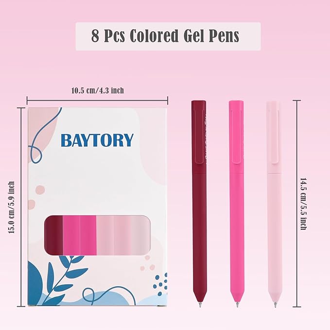 BAYTORY 8Pcs Colored Gel Pens, 0.5mm Fine Point Multicolored Ink Pen, Colorful Pens Smooth Writing for Note Taking and Marking Supplies (Red)
