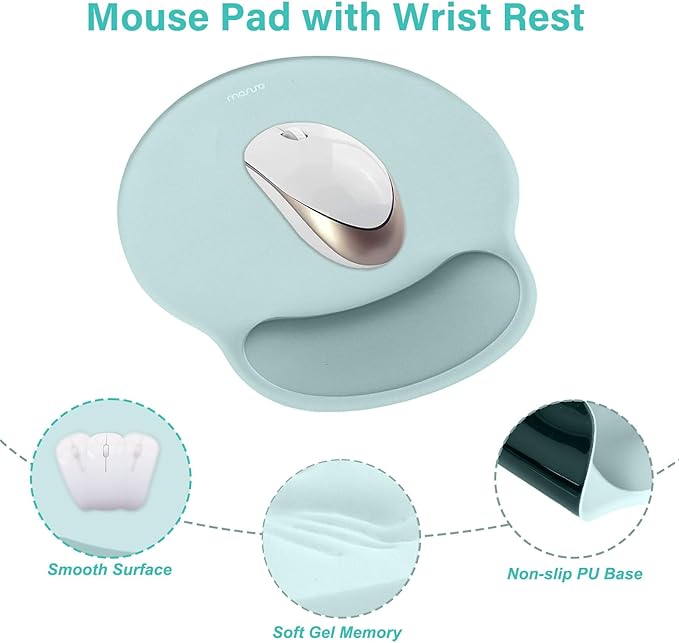 MOSISO Wrist Rest Support for Mouse Pad&Keyboard Set, Circle Curved Ergonomic Mousepad&Coaster Non-Slip Base Home/Office Pain Relief&Easy Typing Pad with Soft Cloth&Silicone Lining, Aquamarine