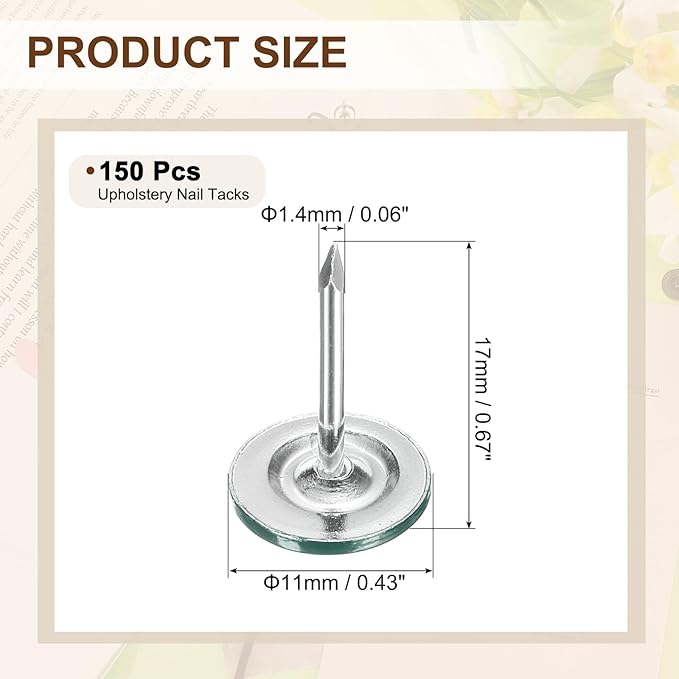 uxcell 150Pcs Upholstery Tacks, 11mmx17mm Flat Head Thumb Tack Decorative Furniture Nails Push Pins for Furniture Sofa Headboards, Green