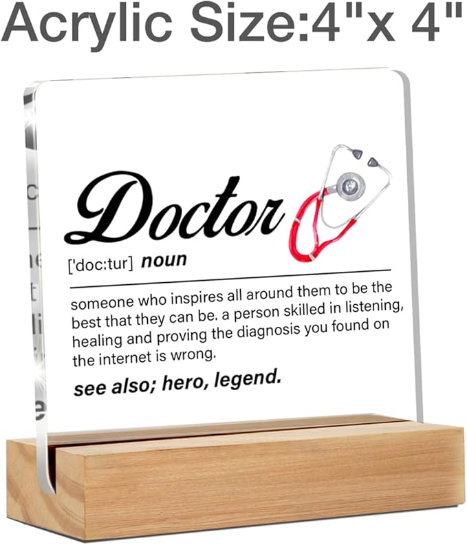 Doctor Gifts for Women Men Him, Doctor Definition Clear Acrylic Desk Decorative Sign for Home Office, 4 x 4 Inches
