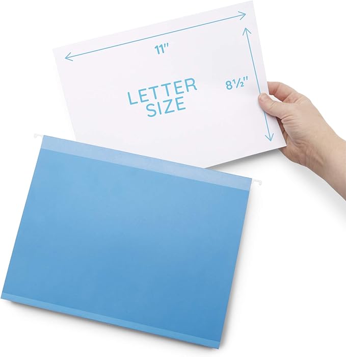 Blue Summit Supplies 25 Extra Capacity Hanging File Folders Letter Size 2 Inch Expansion, Expanding Hanging File Folders, Wide, Expandable, Reinforced 12pt Paper, Assorted Colors