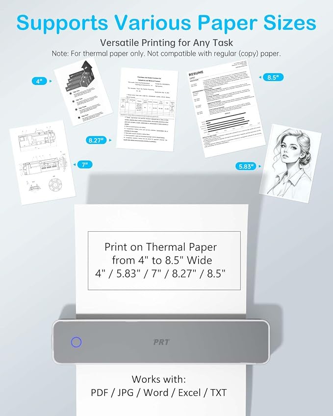 Inkless Portable Printer for Travel, Wireless Thermal Printer Support 8.5 x 11 Inch US Letter A4 B5, Bluetooth Mobile Printers with iOS, Android, Laptop for Home Use, Car, Office, School, Grey