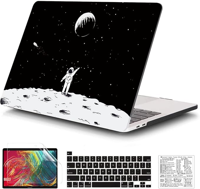 Compatible with MacBook Pro 13 Inch Case M2/M1 2025 2022-2017 A2338 A2289 A2251 A2159 A1989 A1706 A1708 Plastic Hard Shell Case&Keyboard Skin&Mac OS Keyboard Sticker (Astronaut&Moon 1)