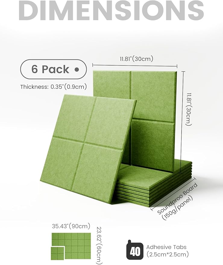 Large Felt Bulletin Board 36" x 24"Cork Board Alternative-6 Pack with 40 Safe Removable Adhesive Tabs, Cork Boards for Walls Cork Board for Home Office Classroom Pin Board-Grass Green