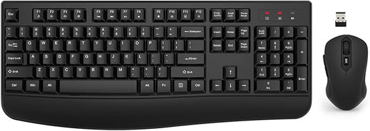 Wireless Keyboard and Mouse Combo, EDJO 2.4G Full-Sized Ergonomic Computer Keyboard with Wrist Rest and 3 Level DPI Adjustable Wireless Mouse for Windows, Mac OS Desktop/Laptop/PC