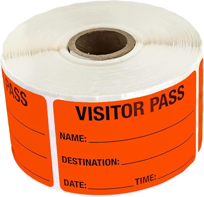 Red Visitor Pass / 500 Fluorescent Red Visitor Identification Stickers / 2" x 3" Rectangle Guest Label Badges/Made in The USA