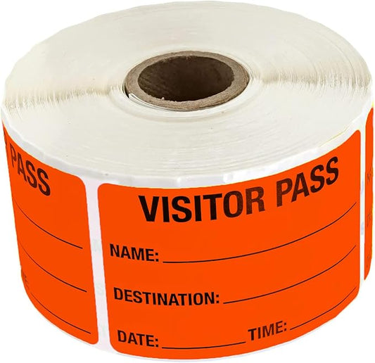 Red Visitor Pass / 500 Fluorescent Red Visitor Identification Stickers / 2" x 3" Rectangle Guest Label Badges/Made in The USA