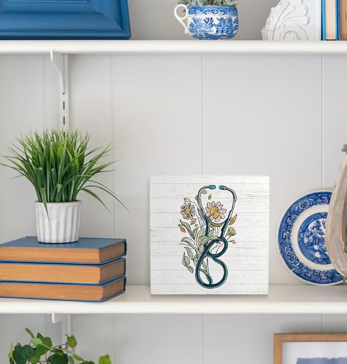 Floral Stethoscope Sign - Nurse Office Decor, Nurse Appreciation Gifts, RN Gifts, 5x5