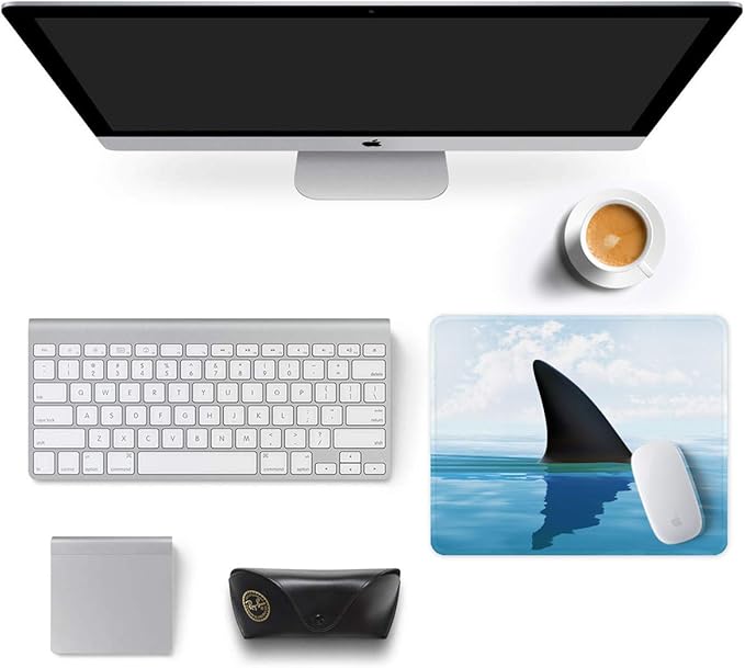 Auhoahsil Mouse Pad, 12 x 10 in Oceans Theme Computer Mouse Pad for Desk, Premium-Textured Non-Slip Rubber Stitched Edges Waterproof Square Mouse Mat for Gaming Work Wireless Mice, Shark