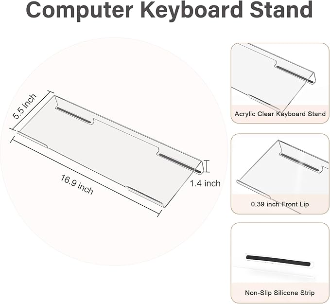 MOSISO Computer Keyboard Stand&Wrist Rest Support for Keyboard &Mouse Pad Set, Ergonomic Massage Wrist Rest Set, Easy Typing Working Acrylic Clear Stand for Office Home, Mocha