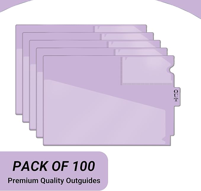 Doctor Stuff - Center Tab Vinyl Out Guides, Diagonal Cut Front Pocket, Top Charge Out Slip Pocket, Plastic File Folder, Letter Size 9" x 13-1/4", Lavender, 100/Box