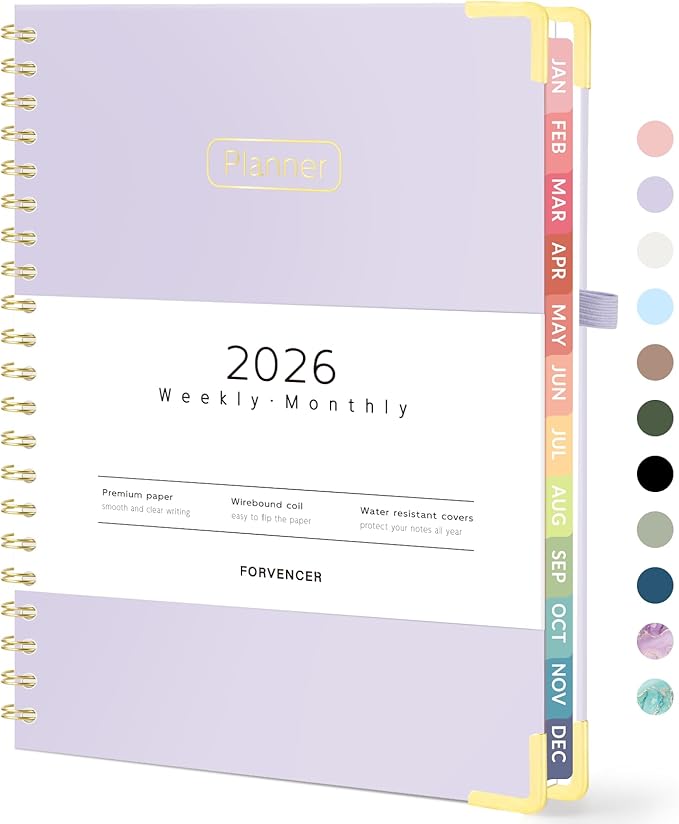 Forvencer 2026 Planner, Hardcover Calendar Planner Weekly and Monthly, January 2026 - December 2026, 8.5" x 11", Spiral Agenda Book with Tabs, Exquisite Daily Journal with Inner Pocket, Organizer Notebook for Office Home School, A4 Size, Purple