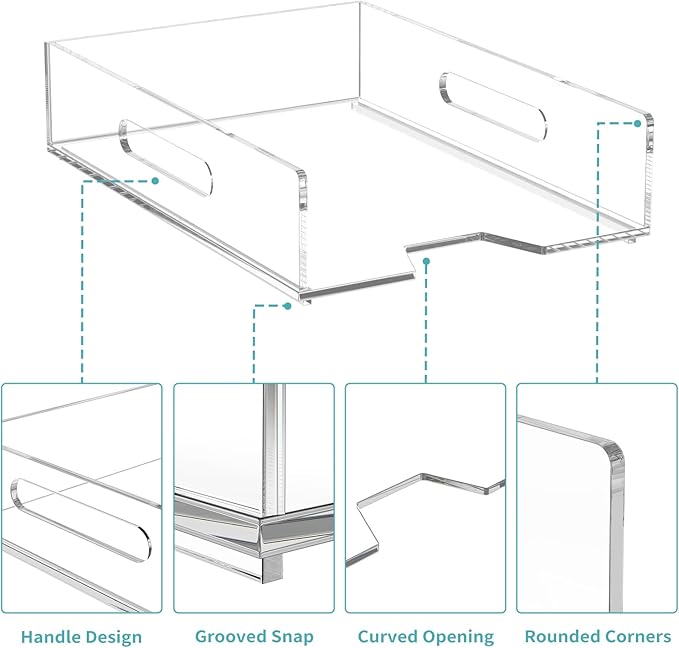 HIIMIEI Paper Organizer for Desk, Acrylic Paper Tray, Clear Letter Tray Desk Stackable Organizer Tray for School, Home, Office 2 Tiers
