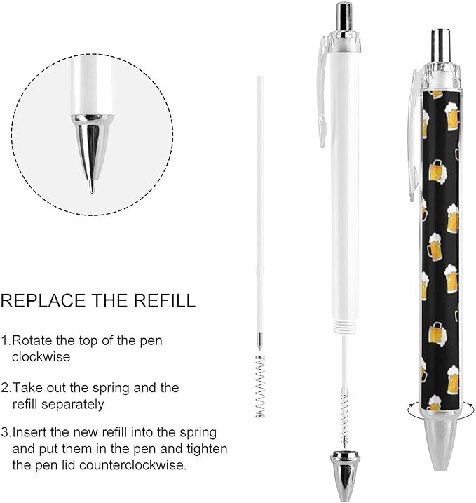 Cute Ballpoint Pens for Women, 0.5mm Refillable Black Ink Writing Pens with Comfortable Grip Beers Cartoon Pattern Yellow Black Ball Point Pen Writing Supplies 2 Pcs