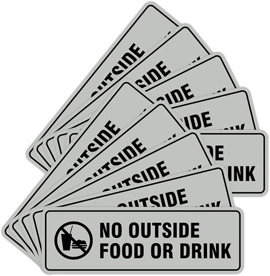 Standard No Outside Food or Drink Door/Wall Sign - Lt Gray - Small 10 Pack