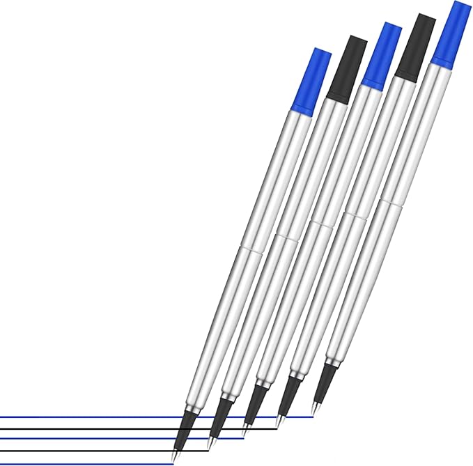 DunBong Quink Ink Rollerball, Compatible with Parker Rollerball Pens, 0.5mm Fine Point, Black Ink Refill Pack of 5, Replaceable Gel Ink Pen Refills, Smooth Writing (Black-0.5mm)