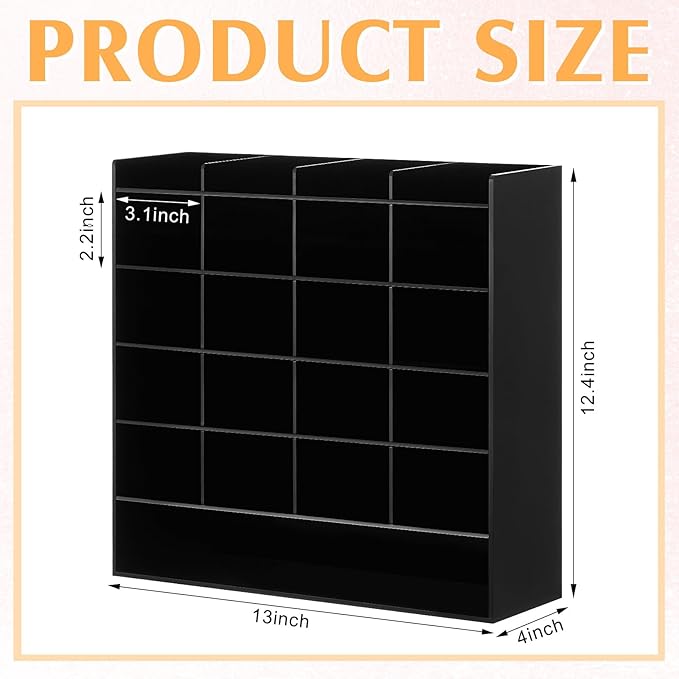 Acrylic Pen Organizer Storage for 250 Markers Vertical Marker Organizer Acrylic Pen Display Holder for Office Desk Desktop Stationery Pencil Storage, Black, 13 x 4 x 12.4 Inch