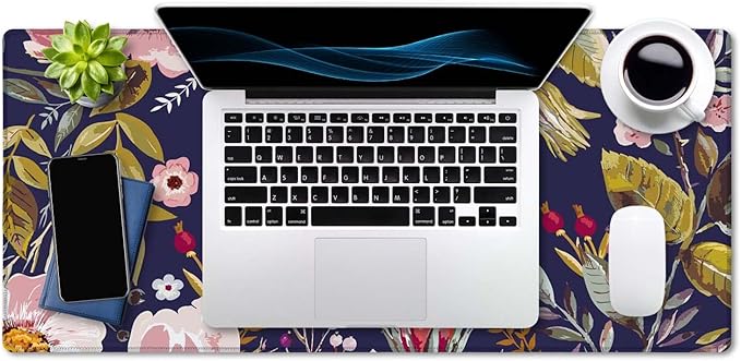 SSOIU Floral Wreath Mouse Pad 35.5 X 15.7 Inch XXL Romantic Flowers Full Desk Mousepad Extended Large Non-Slip Rubber Base Waterproof Big Keyboard Mat with Stitched Edges for Gaming and Office