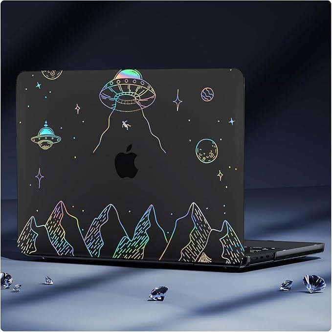 KEROM Clear Black Case for MacBook Pro 14 inch 2024-2021 M4 M3 M2 M1 Pro/Max Chip A3112 A3185 A3401 A2918 A2992 A2779 A2442, Plastic Hard Shell Case & Keyboard Cover for MacBook Pro 14'', Planet