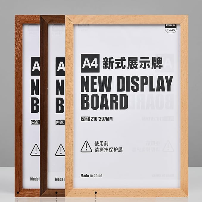 Wall Mount Acrylic Sign Holder Self Adhesive Magnetic Display Frame Clear Document Frame for Office, Store, School, Home, Wall Picture Frame (Sapele Wood A5 148×210mm/5.83×8.27inches)
