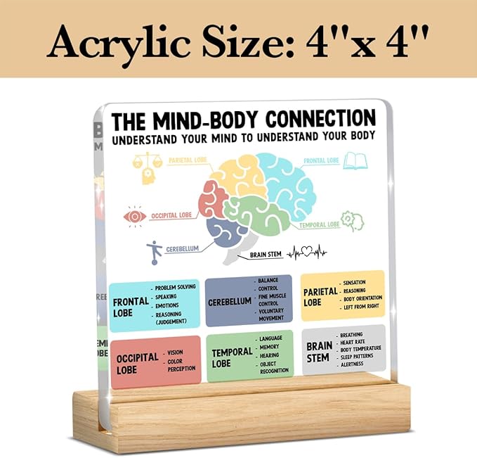 Therapy Office Decor, Mental Health Desk Decor, School Counselor Gifts, Gifts for Women Psychologist School Counselor Therapist, Halloween Christmas Gift Mind Body Connection Acrylic Sign