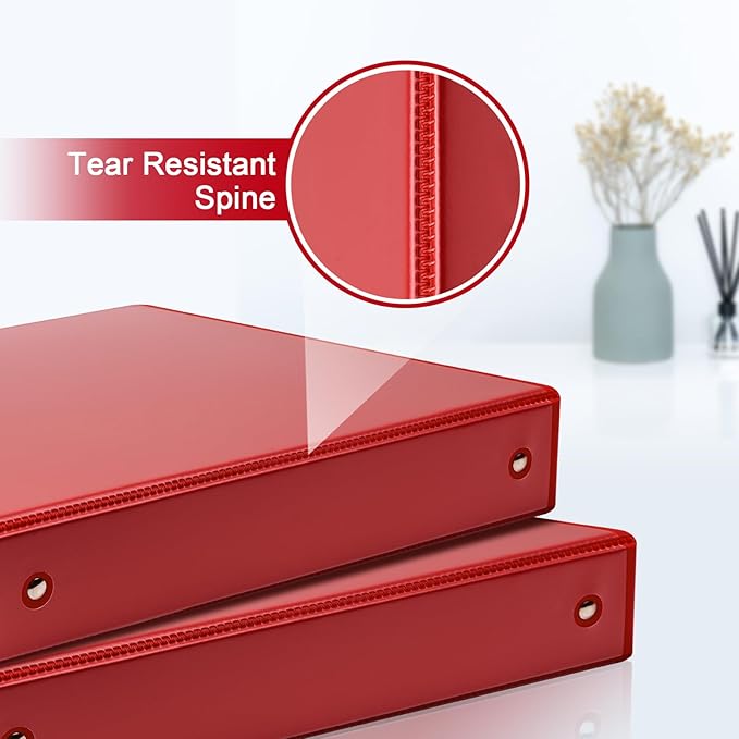 COMIX 3 Ring Binder 2 inch with Clear View Cover, 2" View Binder Holds 450 Sheets of US Letter Size Paper, 6 Pack (Red)