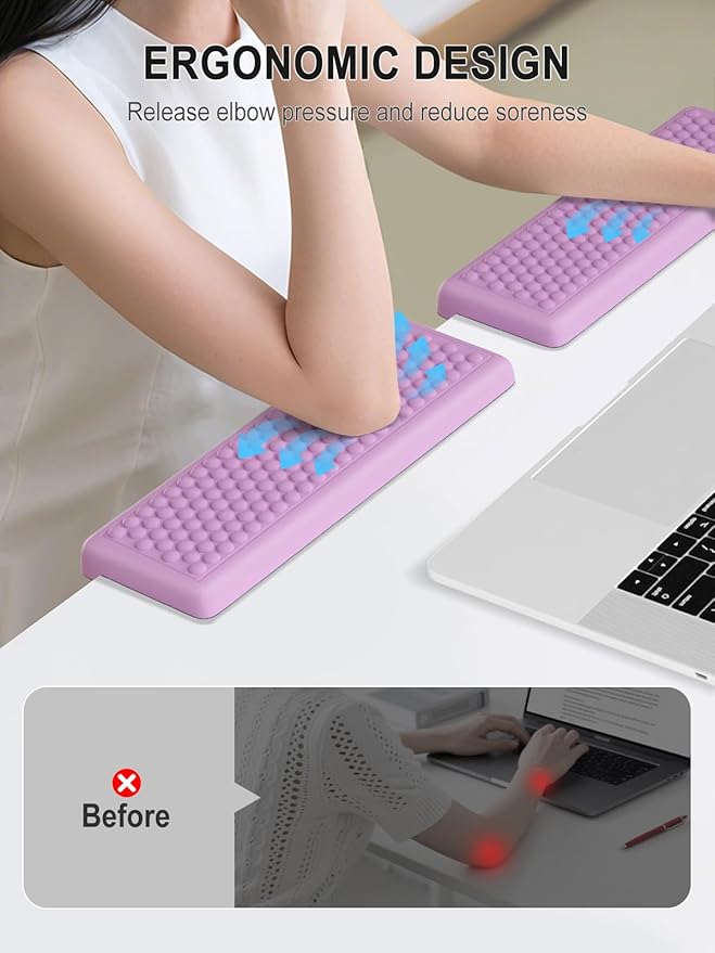Hsurbtra L-Shaped Desk Elbow Pad, 2-Piece Soft Memory Foam Elbow Support Padding with Non-Slip Rubber Base, Ergonomic Desk Edge Cushion Wrist Rest for Office, Home, Work, Gaming, Purple