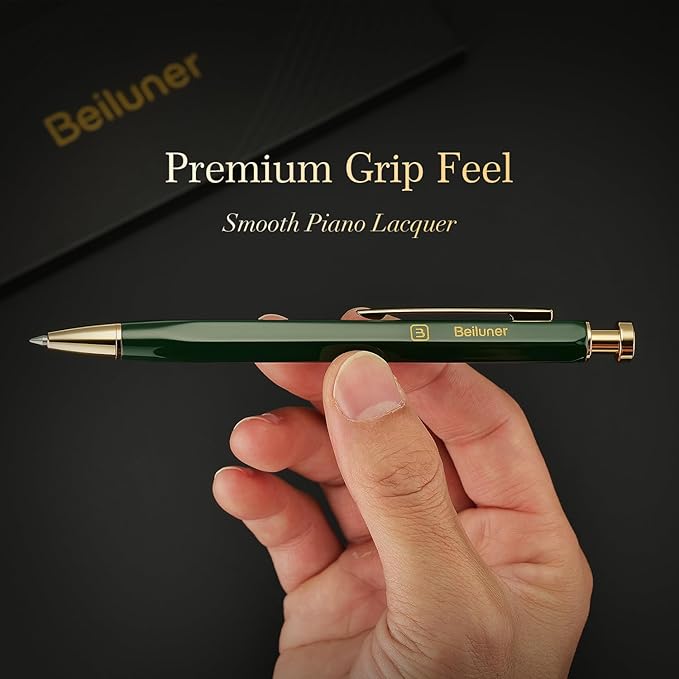 BEILUNER 312 Metal Gel Pen 0.5mm, Hexagonal Design, Green Piano Lacquer with 24K Gold Plated Accents, Includes One Refill, Professional Gel Pen Gift Box Set