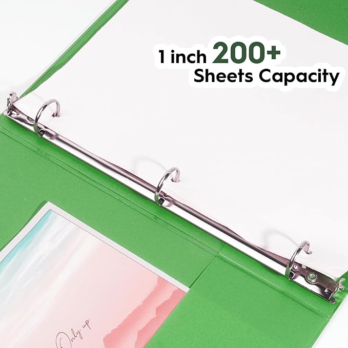 COMIX Standard 3 Ring Binder 1 inch with Clear View Cover, 1" Round Ring View Binder Holds 200 Sheets of US Letter Size Paper for School Office Supplies, 6 Pack (Sea Green)