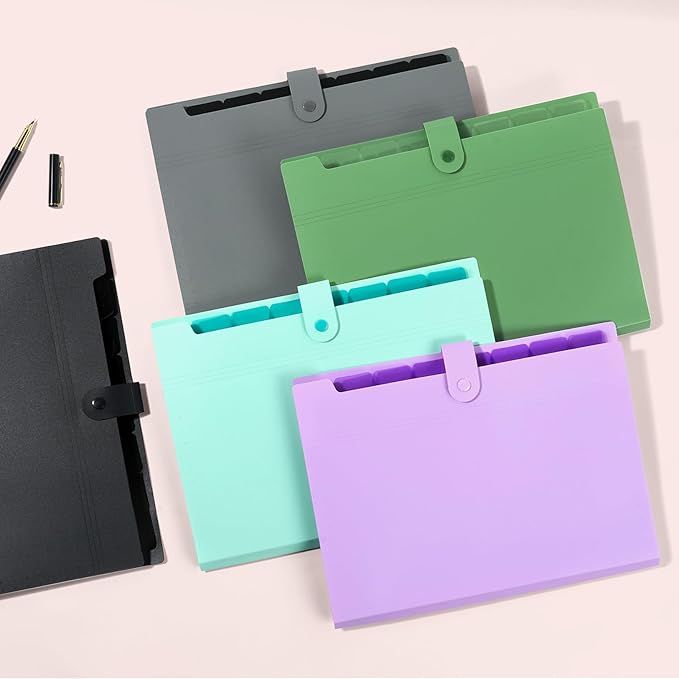 Forvencer Expanding File Folder with 8 Pocket, Letter Size Accordion File Organizer, Portable Folders for Documents, Cute Paper Organizer, Filling Products for School Office Supplies, A4 Size, Black