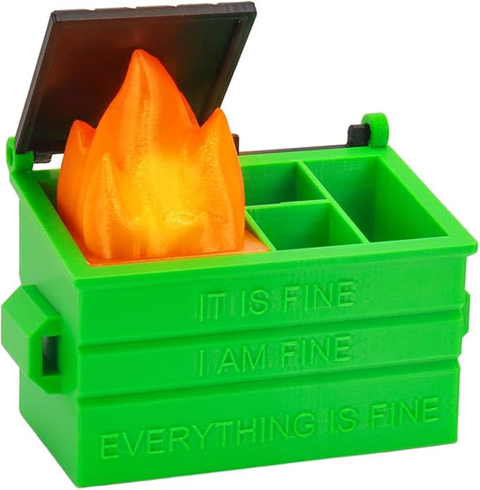 Dumpster Pencil Holder with Flame Light and Charging Port Dumpster Pen Holder Desk Accessories for Office Christmas Decor (Green, 1P)
