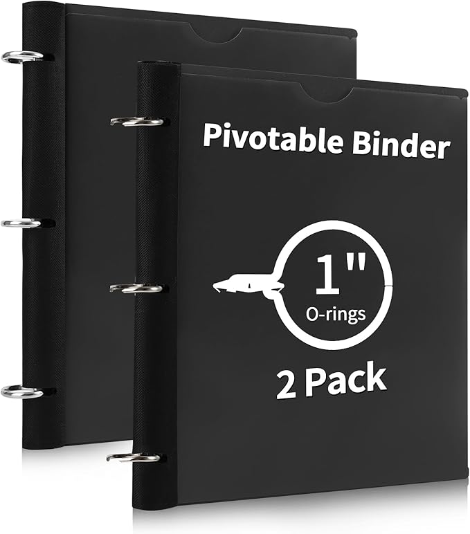 360° Pivotable 3 Ring Binder, Upgraded Foldable Binders 1 inch 2 Pack, Thin Small Three Ring Binder Fits 8.5" x 11", for Home, School and Office Binders Supplies - Black