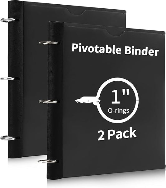 360° Pivotable 3 Ring Binder, Upgraded Foldable Binders 1 inch 2 Pack, Thin Small Three Ring Binder Fits 8.5" x 11", for Home, School and Office Binders Supplies - Black